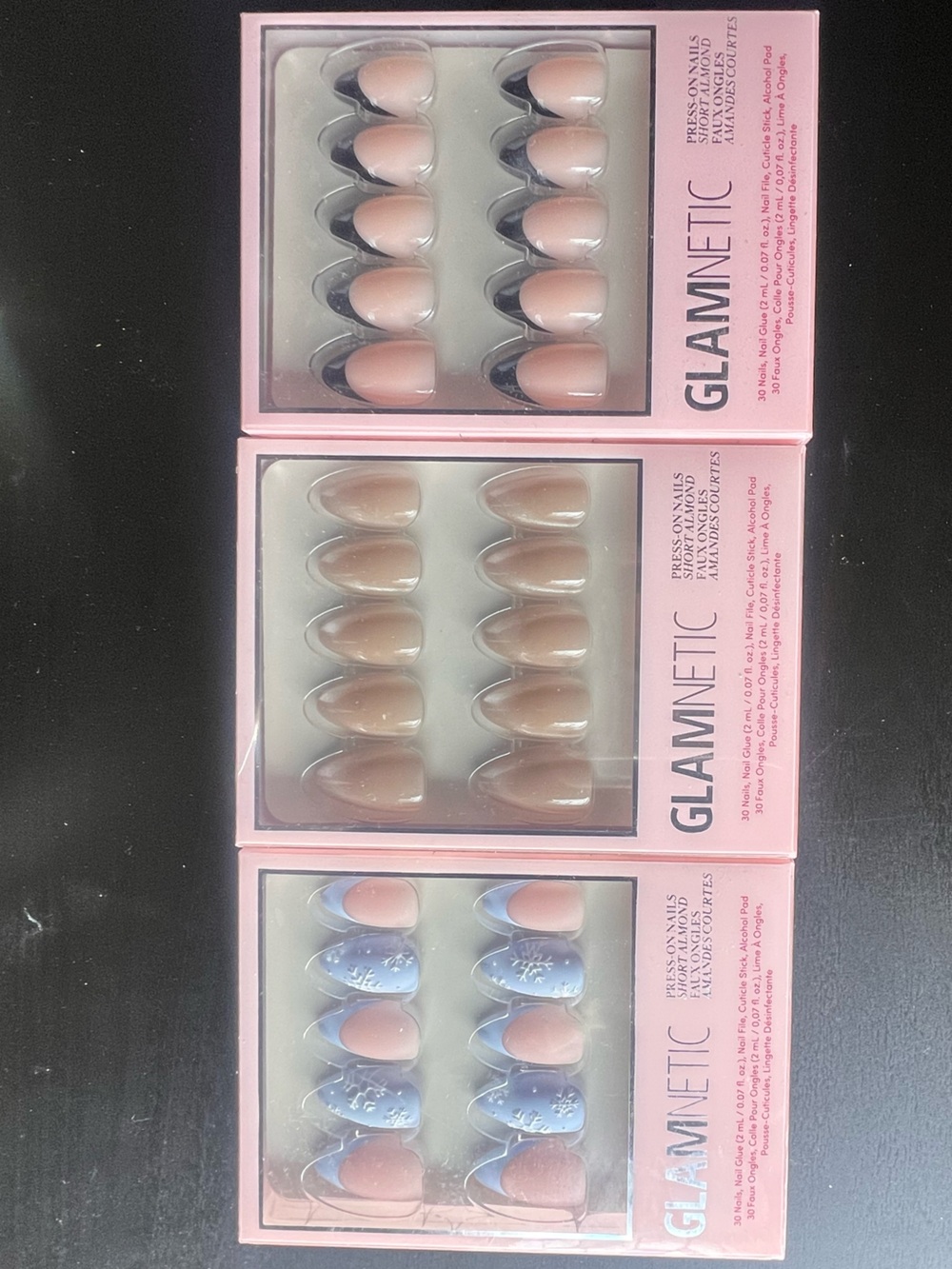Glamnetic Press-On Nails Set of 3 Styles- Nude, Black & Blue